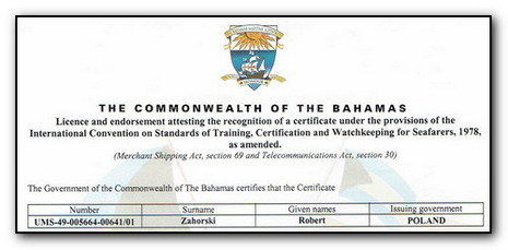 License and endorsement attesting the recognition of a certificate